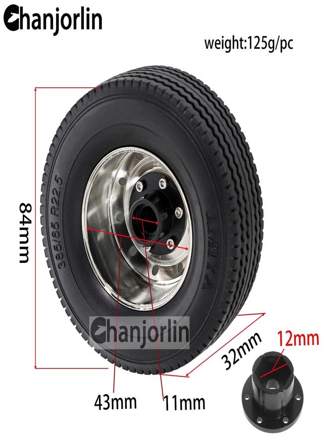 Chanjorlin 1/14 RC Front Tractor Truck Tires and Steel Wheels Rims OD 3.31'' RC Rubber Traile Tyres for Tamiya 1:14 Scale Tractor Trailer Truck Car Upgrades OR Other 1/14 Truck Models 2PCS - Image 2